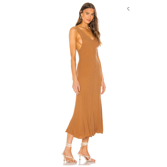 NWT Free People Camel Brown Sweet as Honey RibKnit VNeck Sleeveless Maxi Dress L - Picture 3 of 12